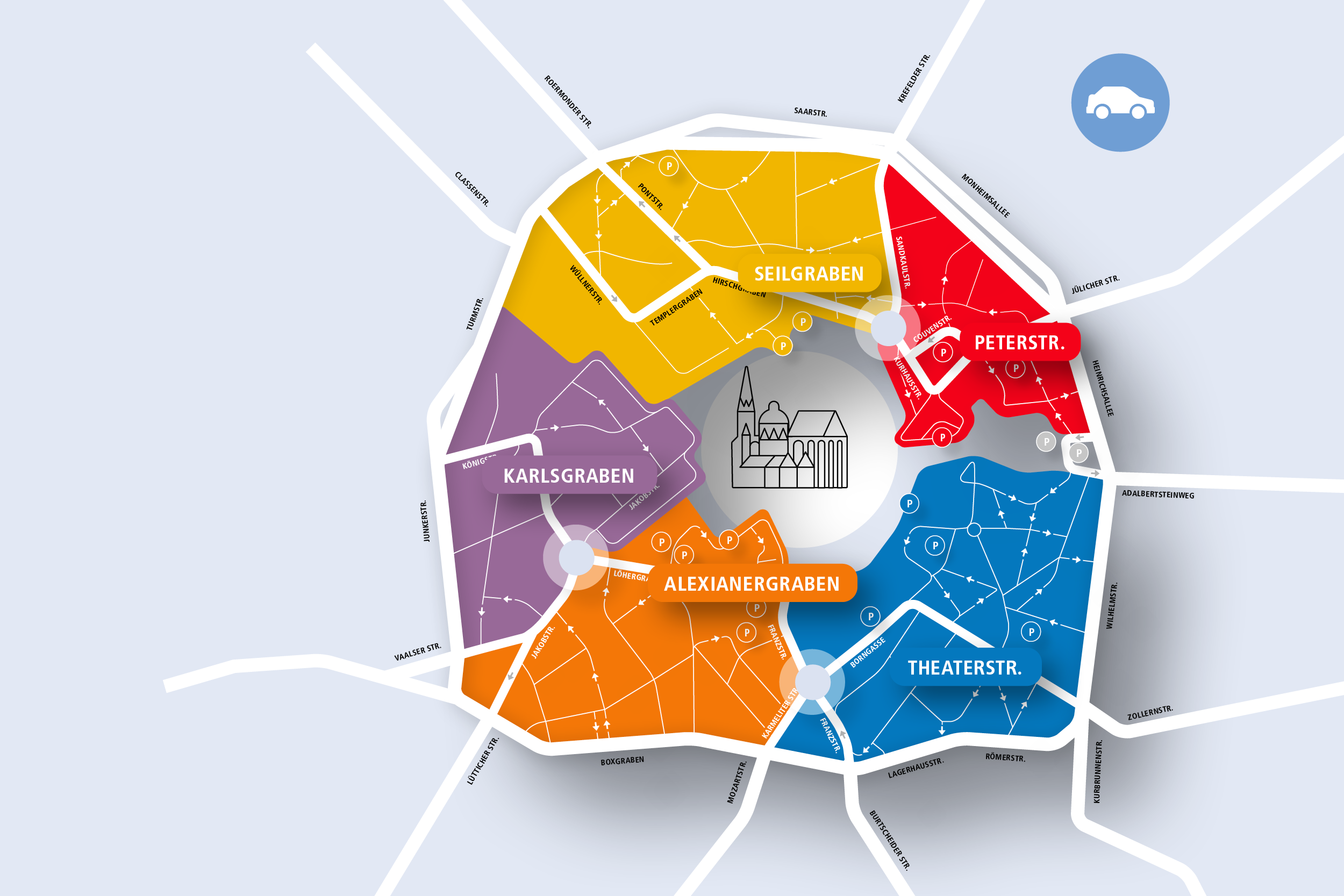 241018_STA062_Autokarte_Gesamt_detailliert und simpel_blau detailliert| © Stadt Aachen